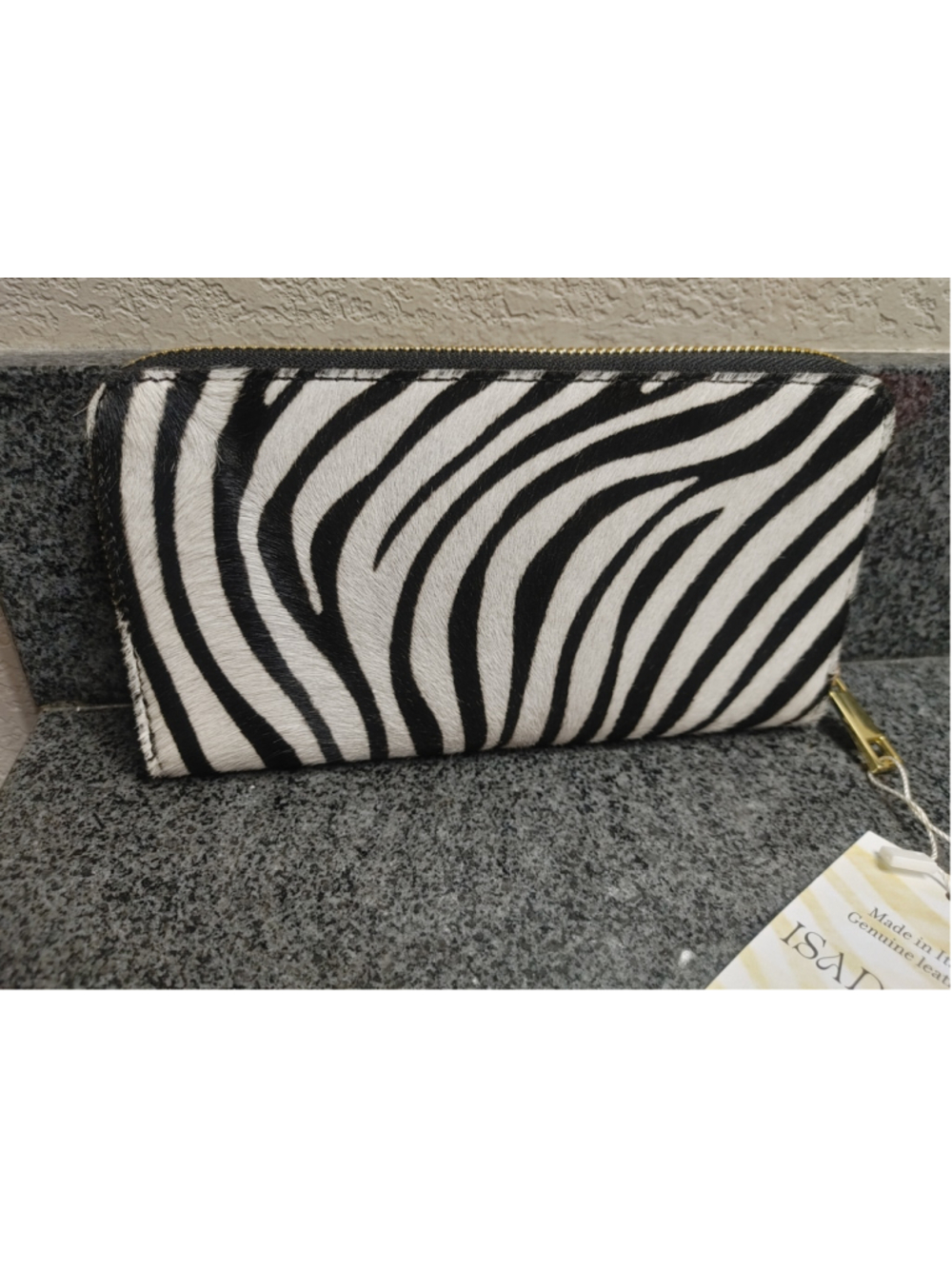 Women's Isadora Zebra Print Genuine Leather Hair on Hide Wallet, Black and White - Picture 4 of 12